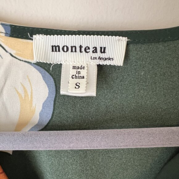 Monteau Green Floral Wrap Dress with Belt Women's Size S - Picture 4 of 4